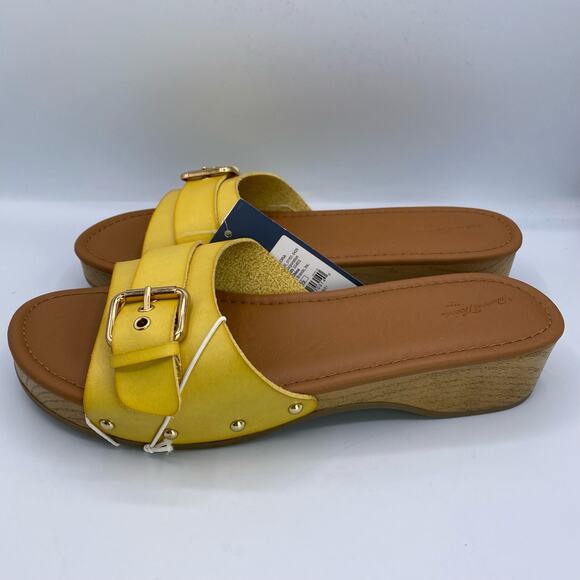 New Universal Thread Yellow Faux Leather Open Toe Platform Slide Sandals 9 1/2 - Picture 2 of 6